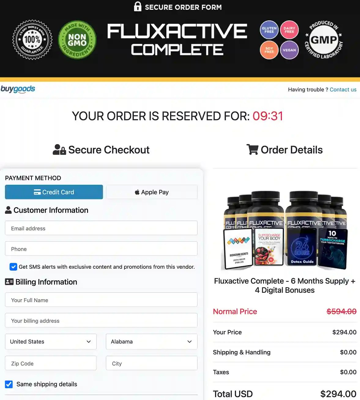Fluxactive Complete Order Page